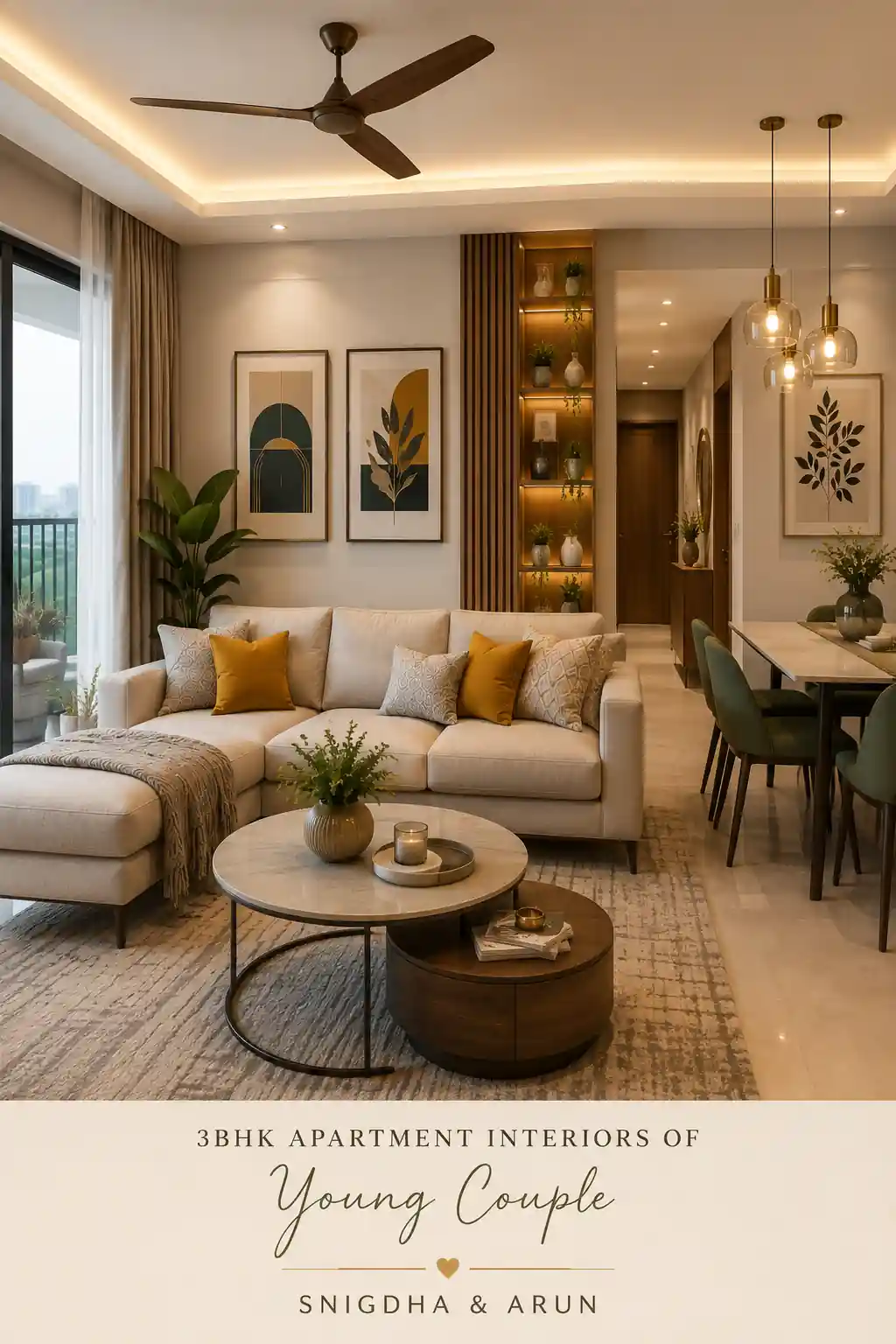 3BHK apartment interiors of young couple Snigdha and Arun