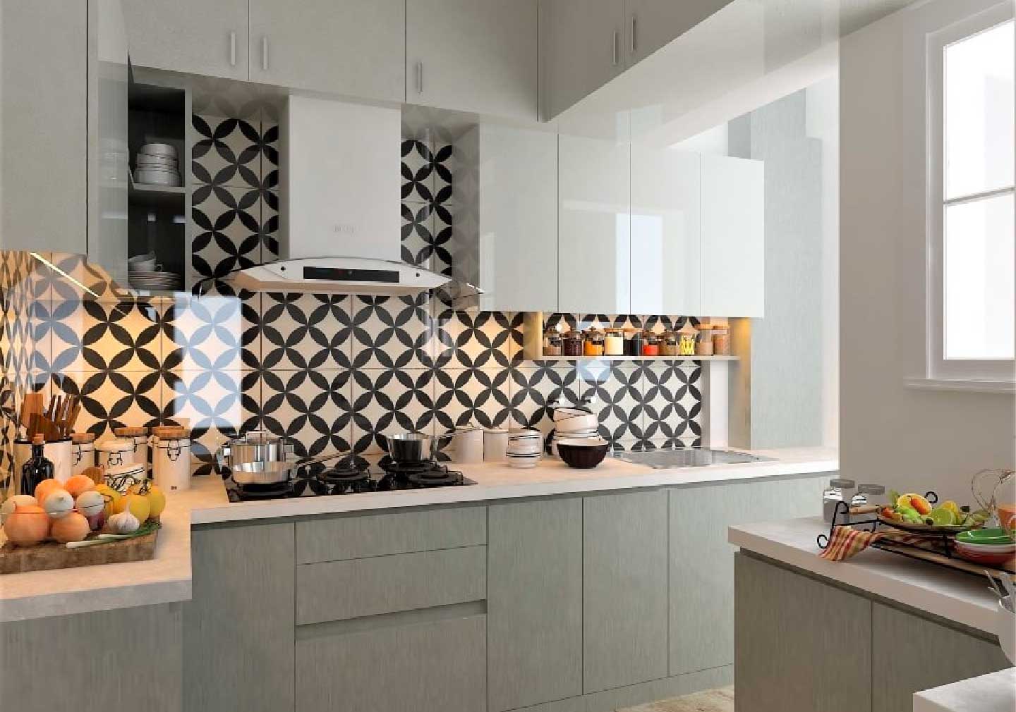 Monochrome Wall Patterns with Kitchen Tiles design