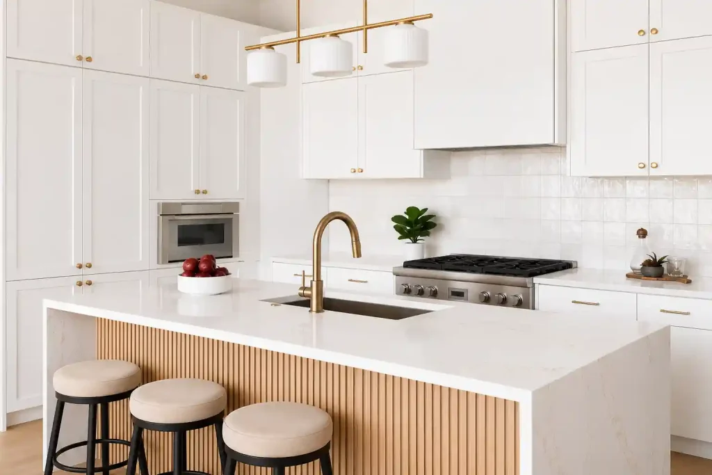 Minimal modern kitchen interior with elegant white cabinets