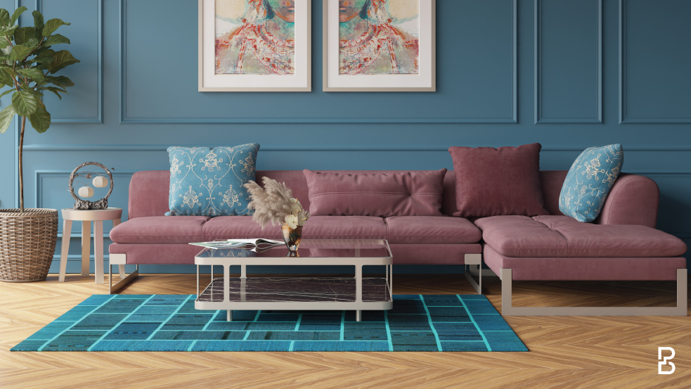 Blue Coloured Living Room Interior