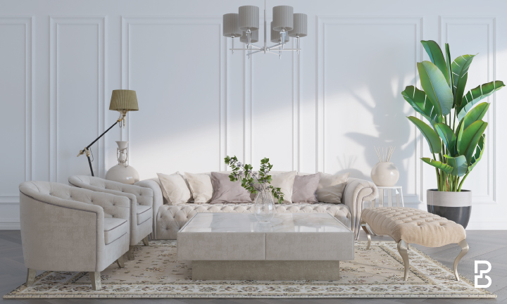 White Themed Living Room Interior