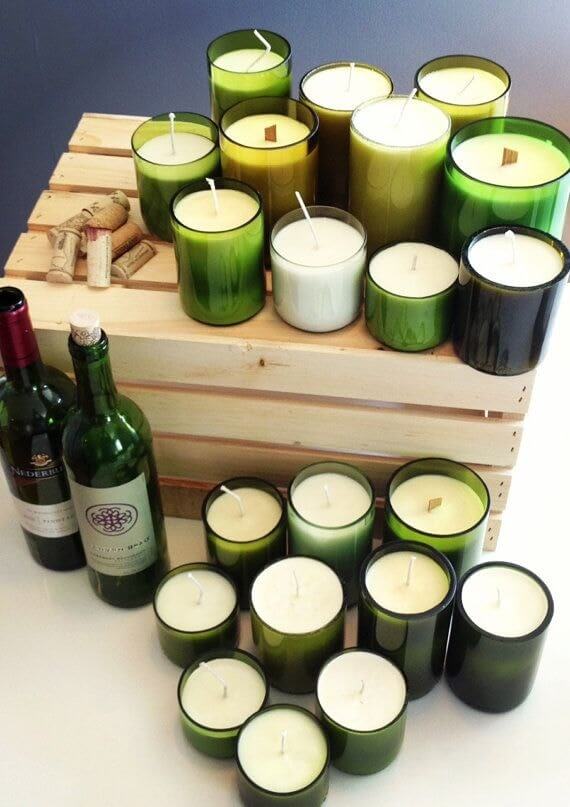 13. candles in wine bottles