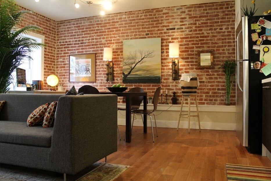 Beautiful Open Living Dining Space With Exposed Brick Walls