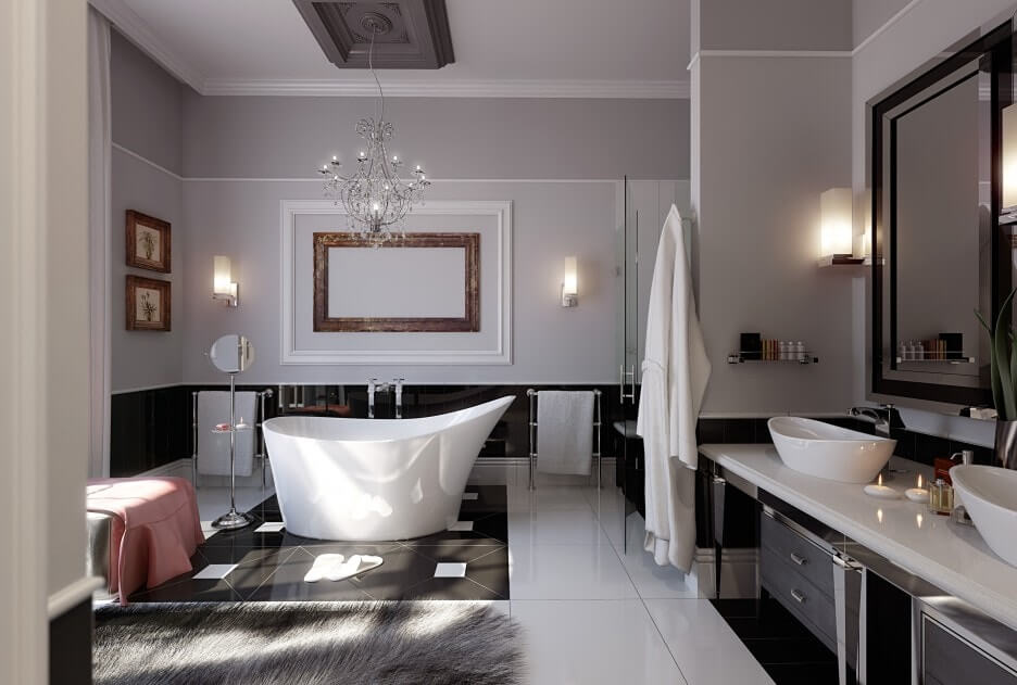 Stylish-Bathroom-Design-Ideas-with-White-Bathtub-Design-with-Tile-Flooring-Unit-and-White-SinkLarge-Mirror-Unit-936x631
