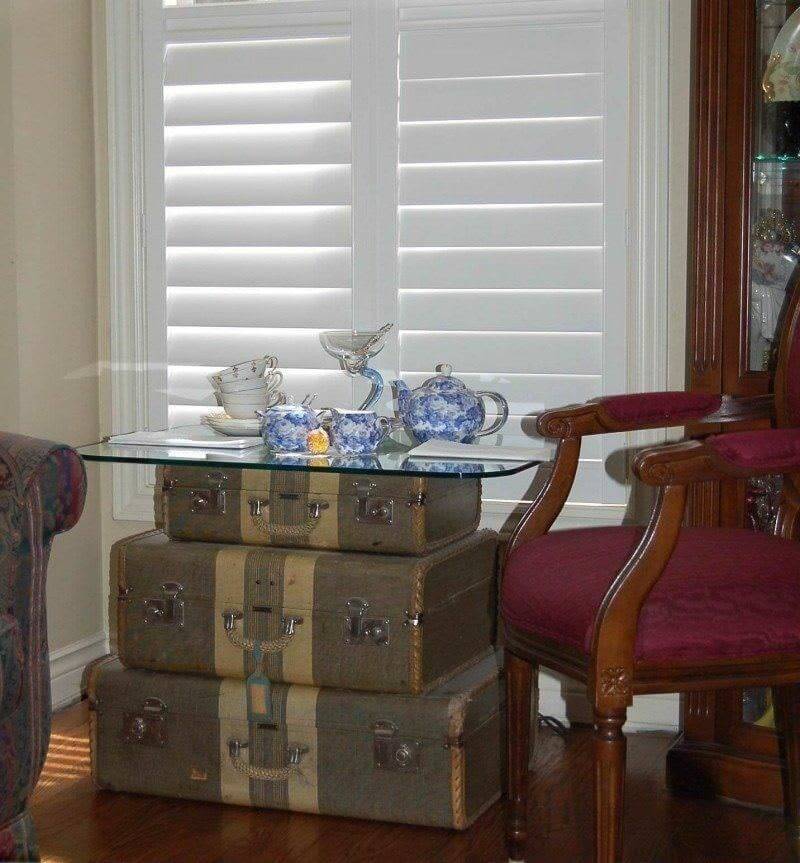 Vintage suitcase as tea table