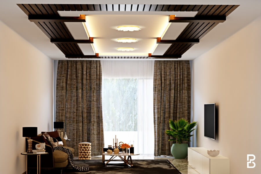 Dark Wooden False Ceiling Designs