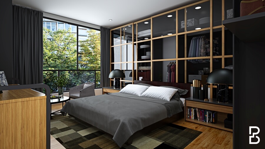 Modern Bedroom With Wall Cabinet Glass Wardrobe