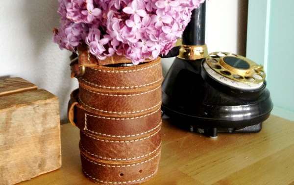 leather belt flower vase