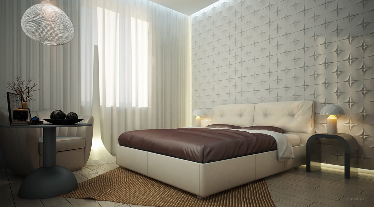 mood-lighting-White-bedroom-textured-feature-wall