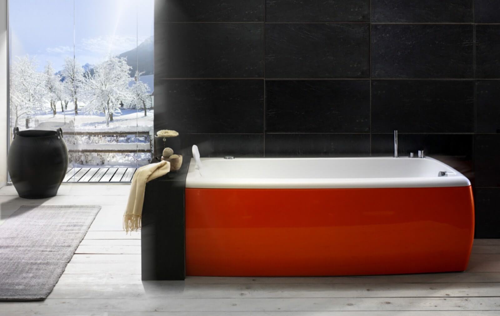red-and-white-rectangular-bathtub-with-headrest-in-one-side