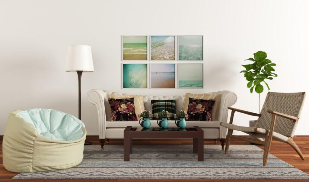 summer living room wall art Indian interior decor ideas by Bonito Designs