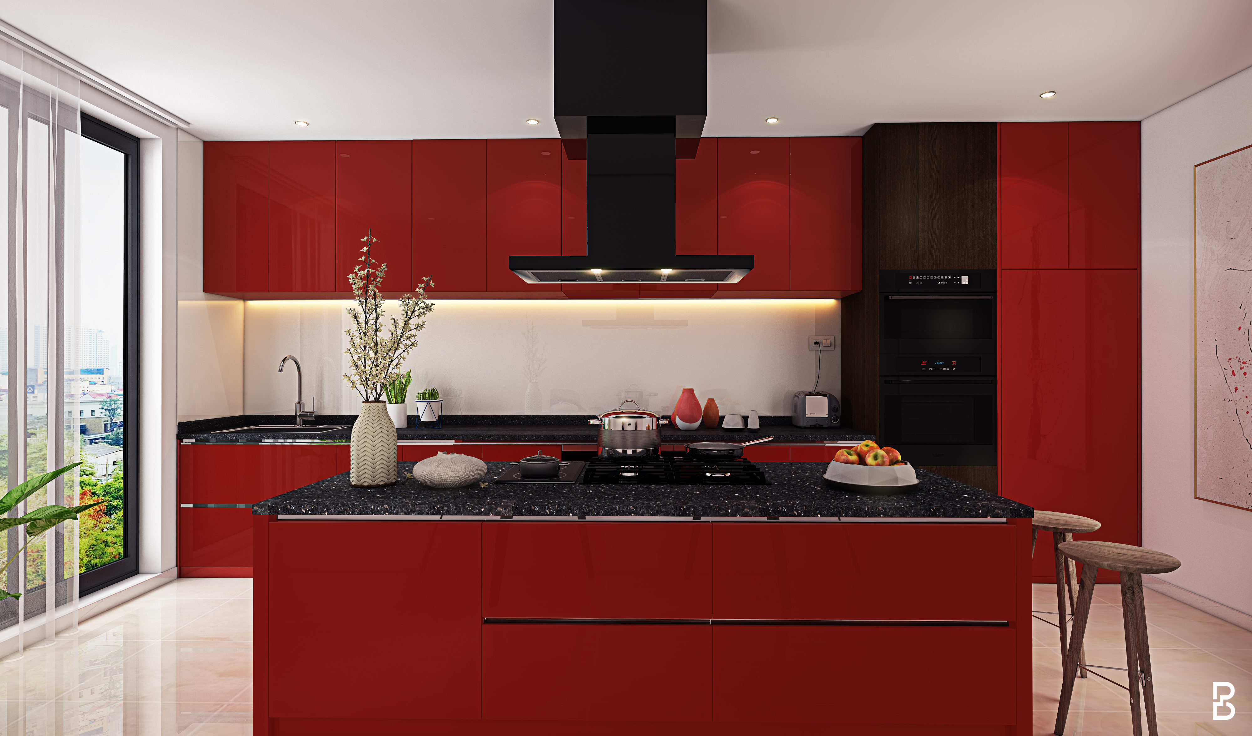 Kitchen with Red Cabinets