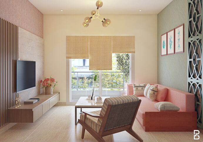 Living Room With Tv Unit And Sofa 