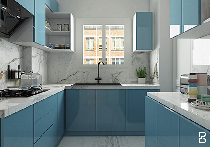 Blue kitchen design according to vastu