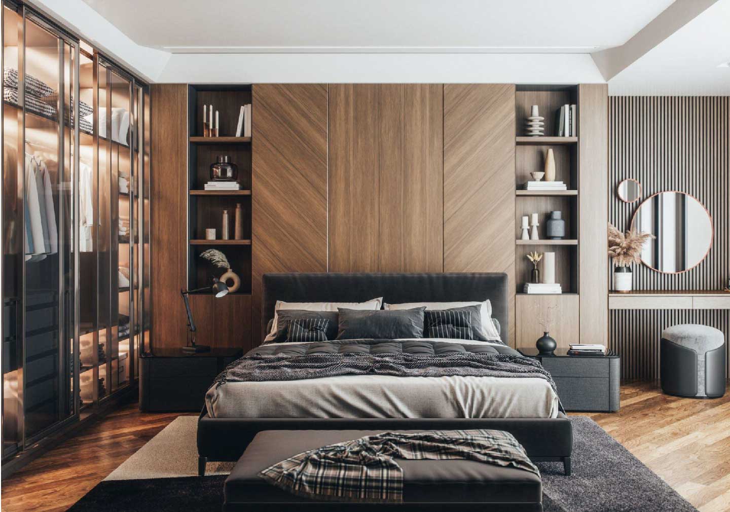 glass wardrobe design image with bedroom