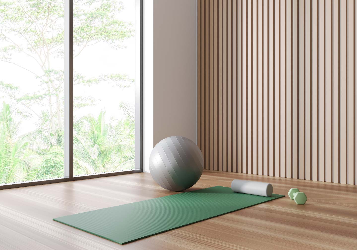 home gym ideas - gym ball and yoga mat