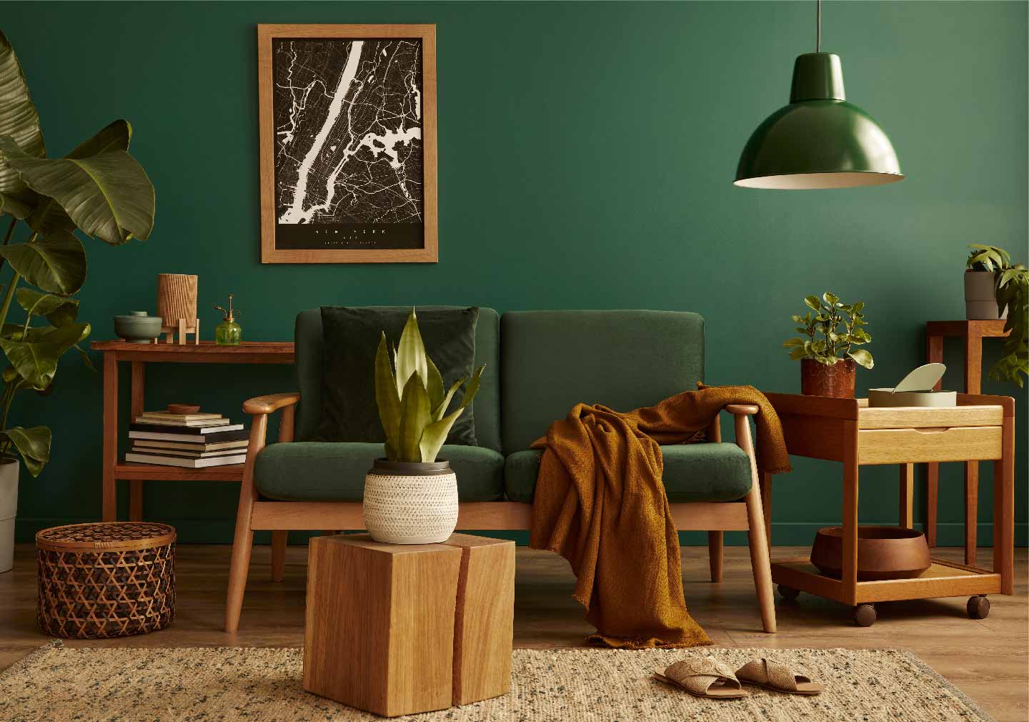 A living room sofa and green color theme to elevate your interior designs moods
