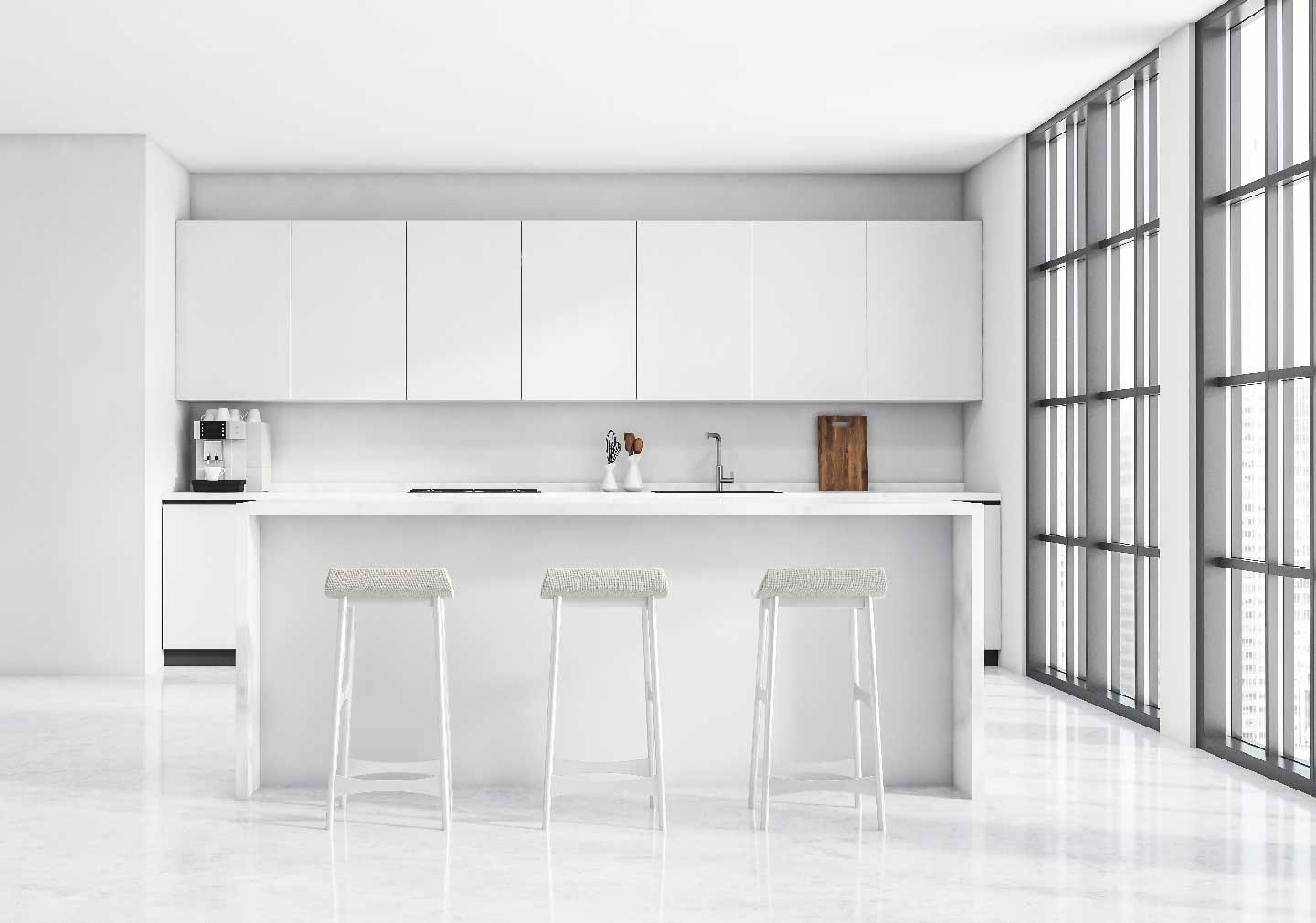 white colored kitchen interior design