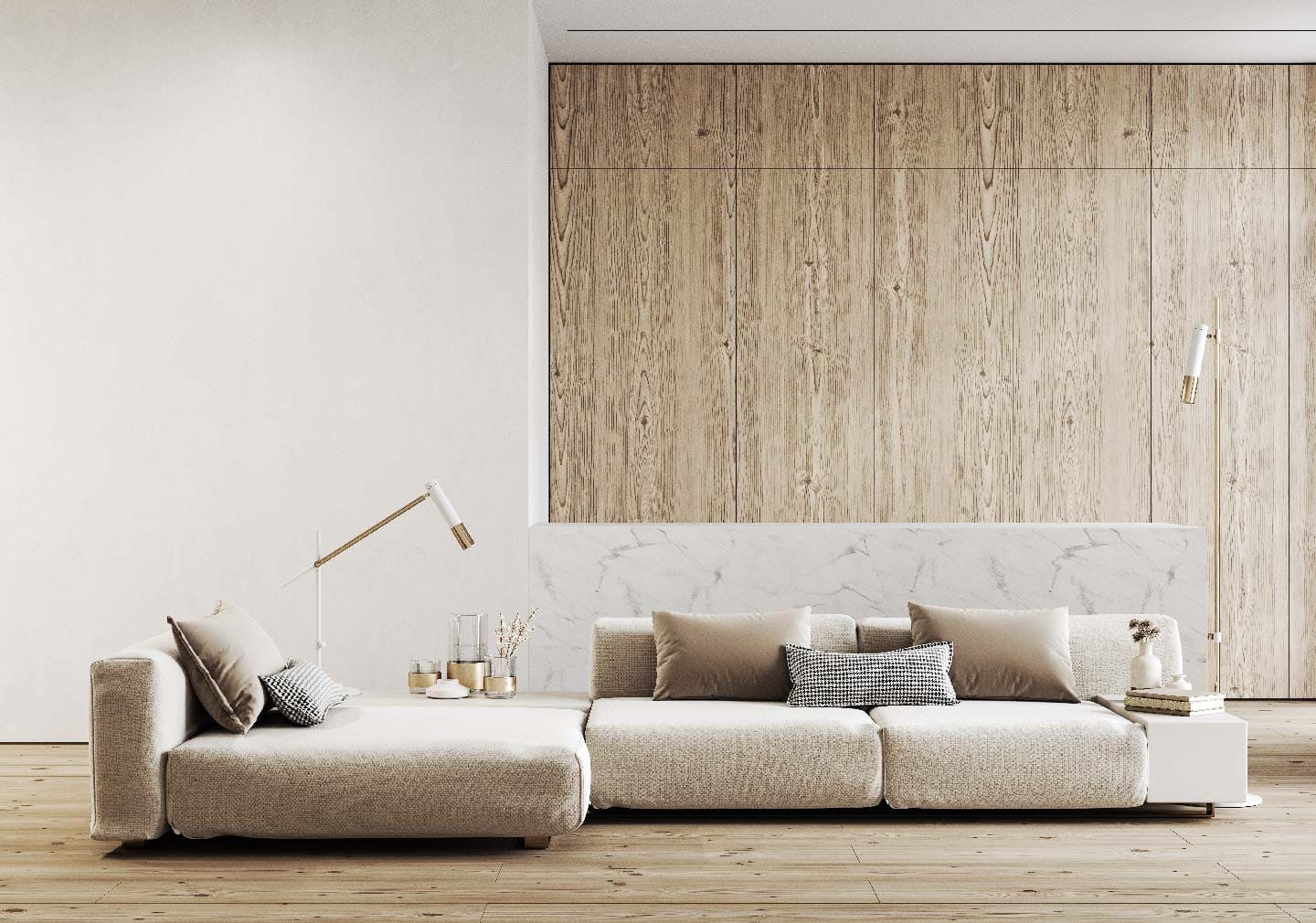 best minimalist interior design - low base sofa with wooden flooring