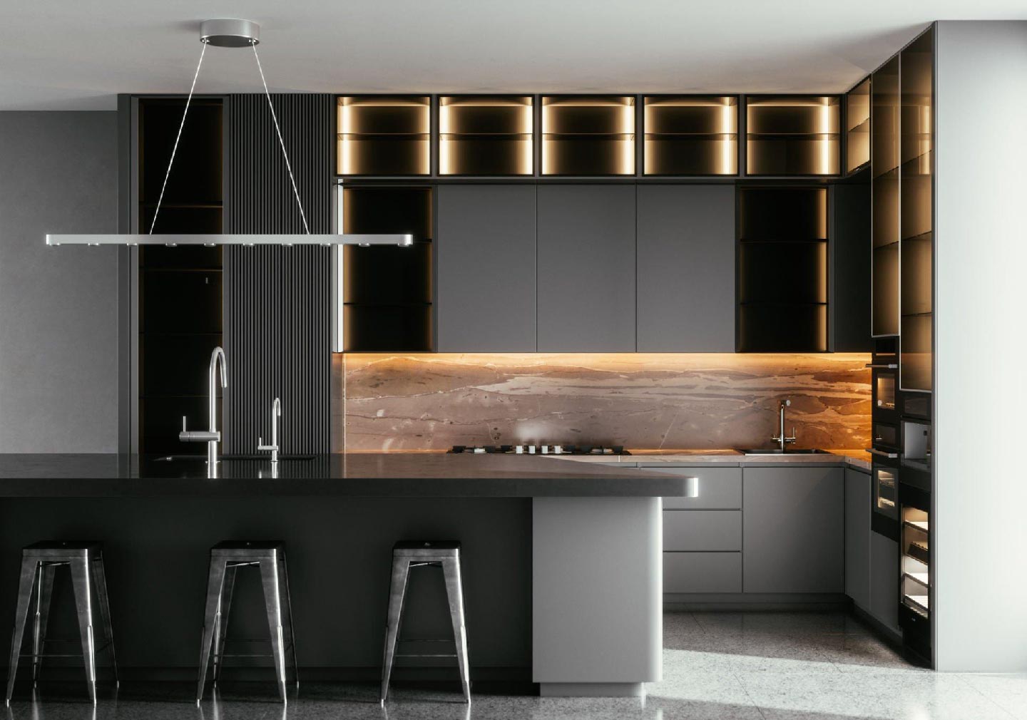 Latest modular kitchen interior design with dark theme