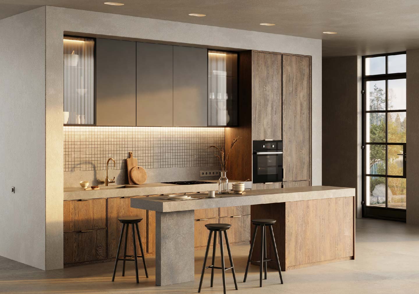 Dark theme kitchen interior design