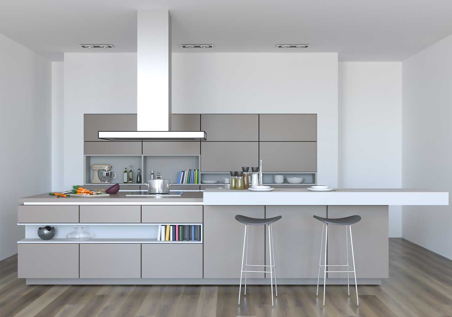 modular kitchen design trends 2023 - white color island kitchen