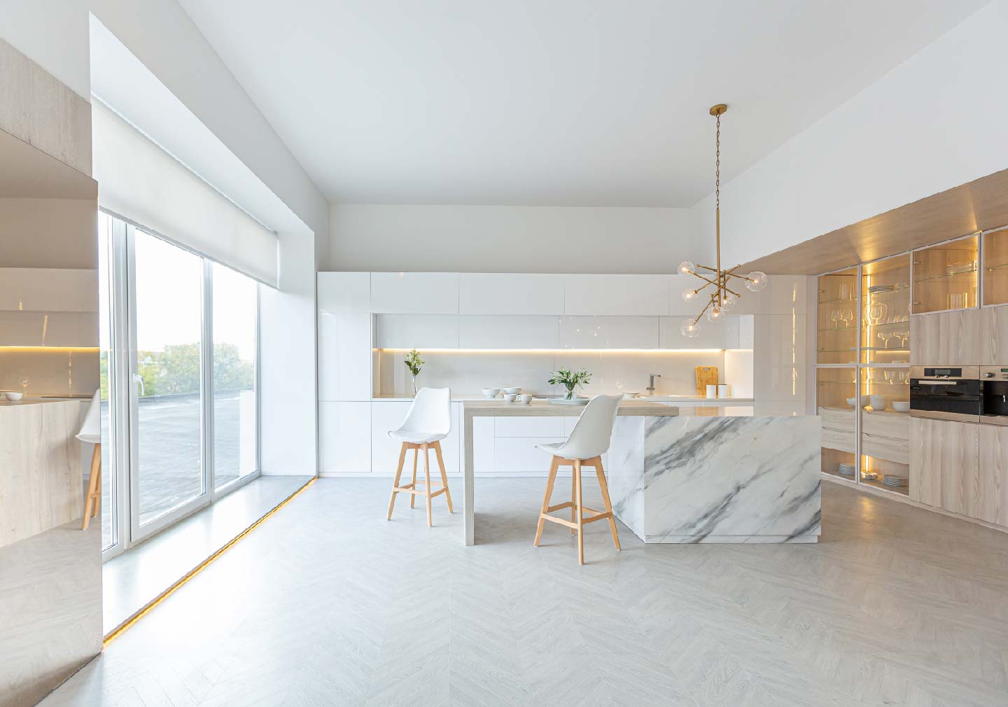 white background and white floor for kitchen interior designs