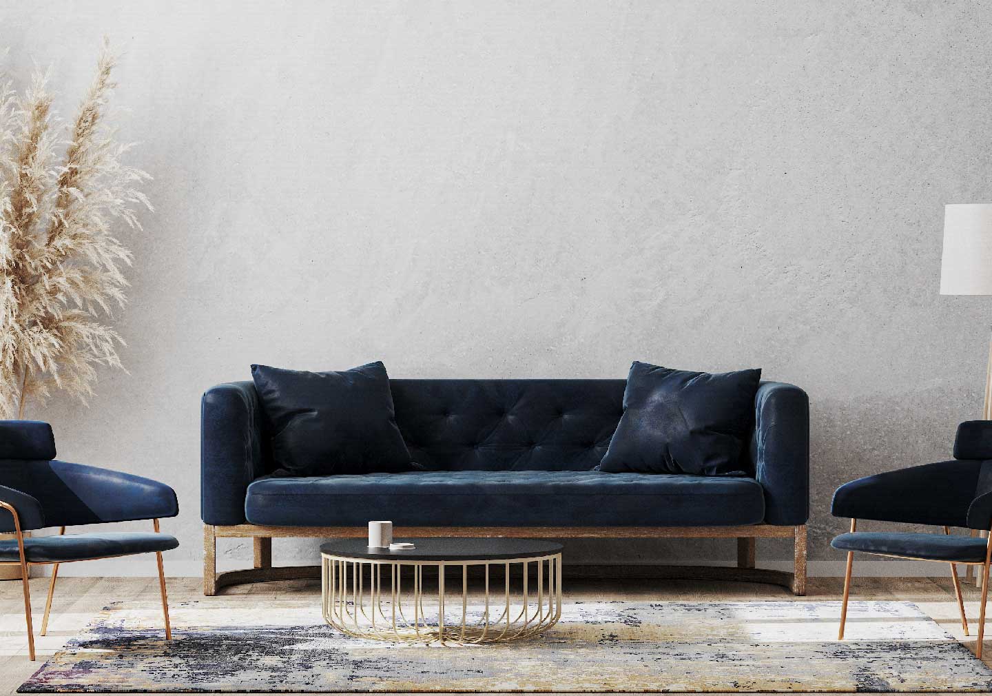  blue sofa with coffee table - design