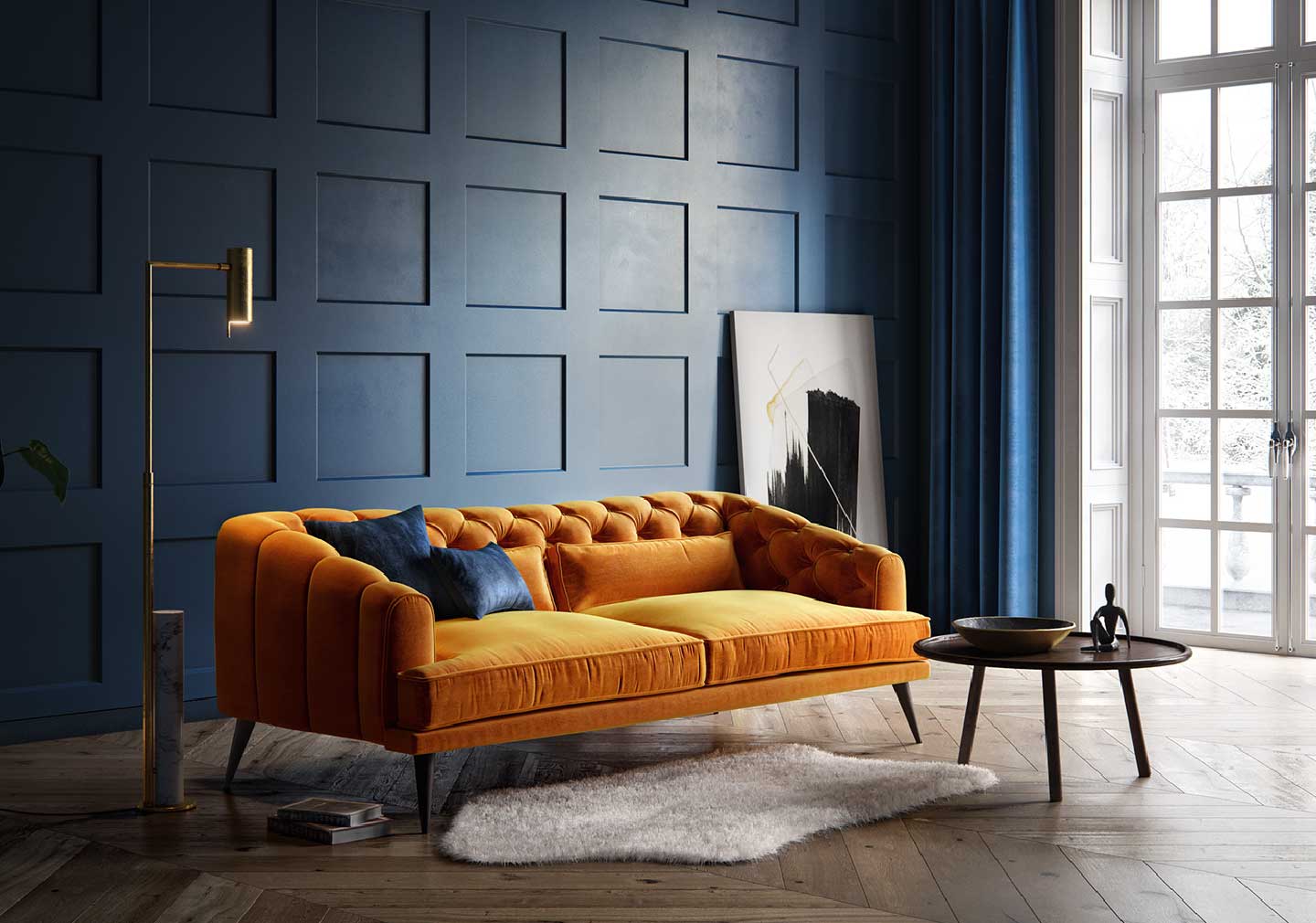 Modern contemporary living room interior design with sofa