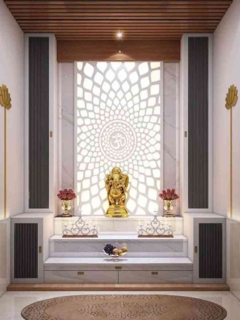 Harmonious Fusion: Wooden and Marble Pooja Room Designs [2023]