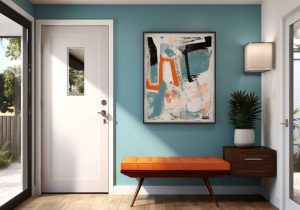foyer design for home interior with a table and painting