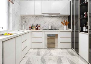 white marble flooring for kitchen interior