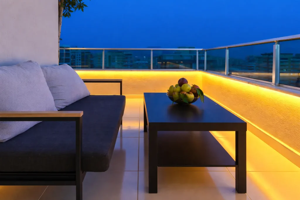 Small balcony ideas for apartments in India with foldable table and chairs