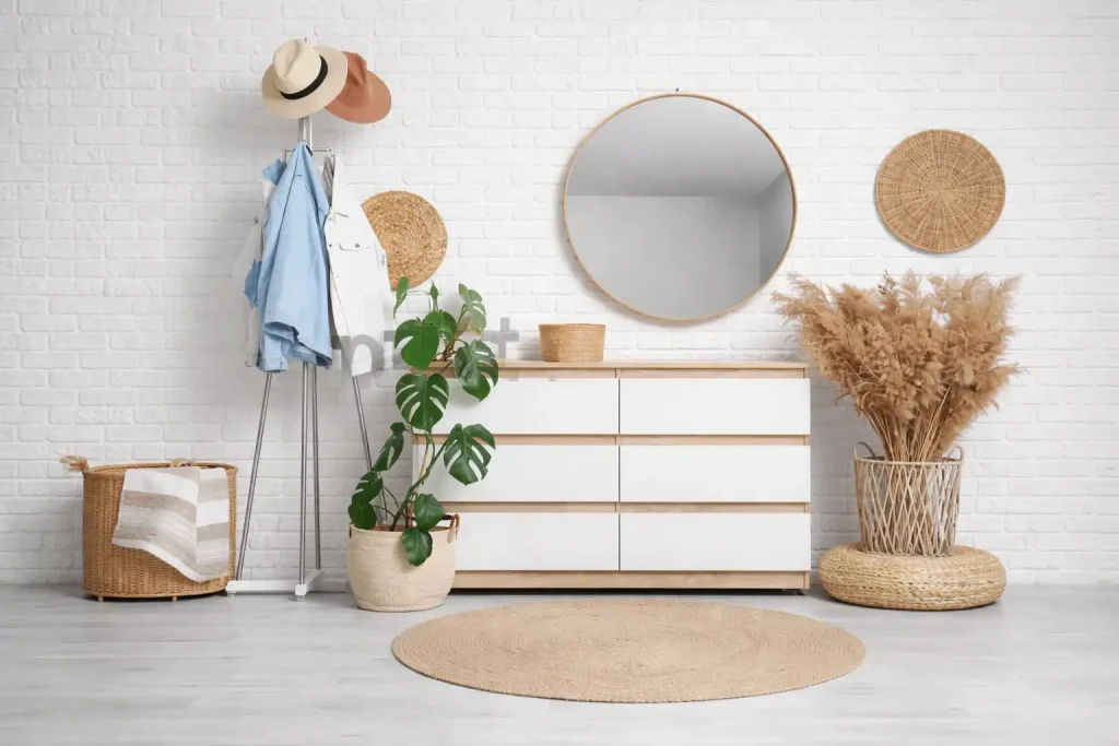 Warm and cosy minimalist living room in India with neutral colour palette