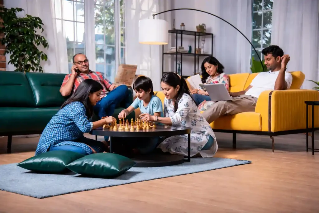 balcony extension in joint family house interior design offering semi-private outdoor retreat