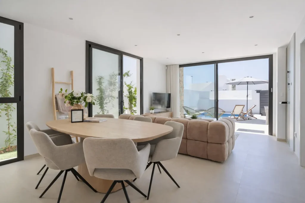 Japandi style minimalist interior design in India with wood and natural textures